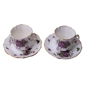Hammersley Victorian Violets Bone China Spode‎ Tea Cup & Saucer Set of 2 England